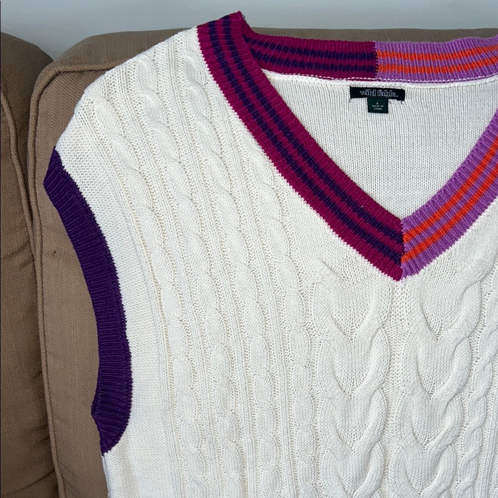 Colorful V-Neck Cable Knit Sweater Vest - Picture 3 of 6